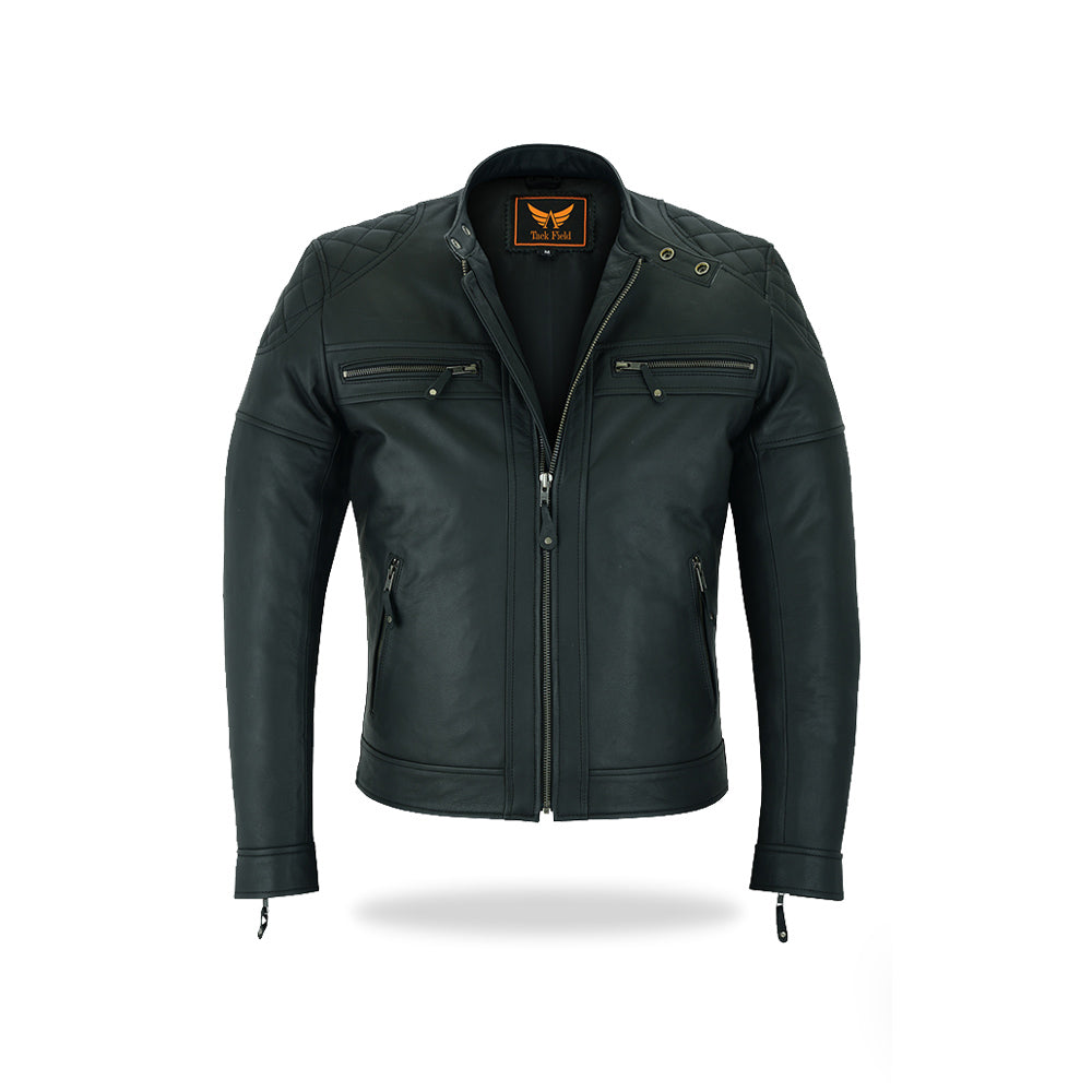 Tackfield Slim Fit Black Leather Motorcycle Jacket