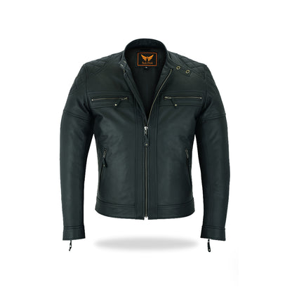 Tackfield Slim Fit Black Leather Motorcycle Jacket
