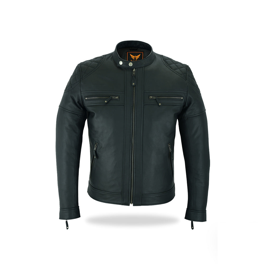 Tackfield Slim Fit Black Leather Motorcycle Jacket