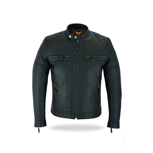 Tackfield Slim Fit Black Leather Motorcycle Jacket