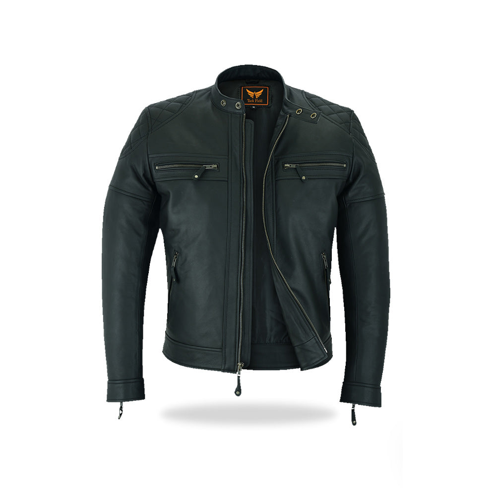 Tackfield Slim Fit Black Leather Motorcycle Jacket