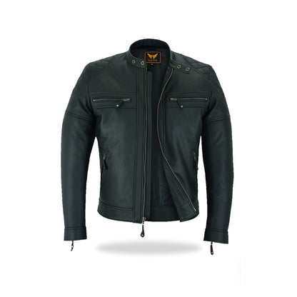 Tackfield Slim Fit Black Leather Motorcycle Jacket