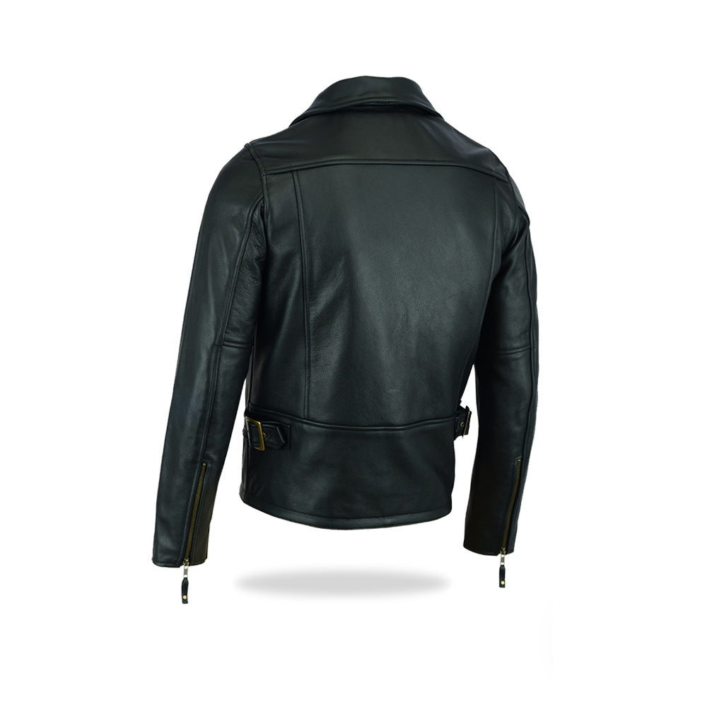 Tackfield Black Leather Motorcycle Jacket with Zip