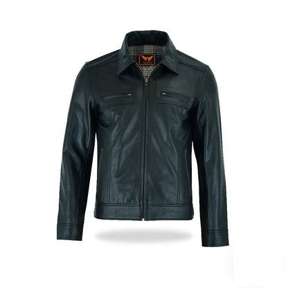 Tackfield Casual Leather Jacket with Chest Pockets