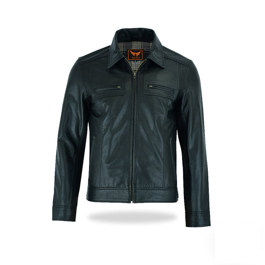 Tackfield Casual Leather Jacket with Chest Pockets