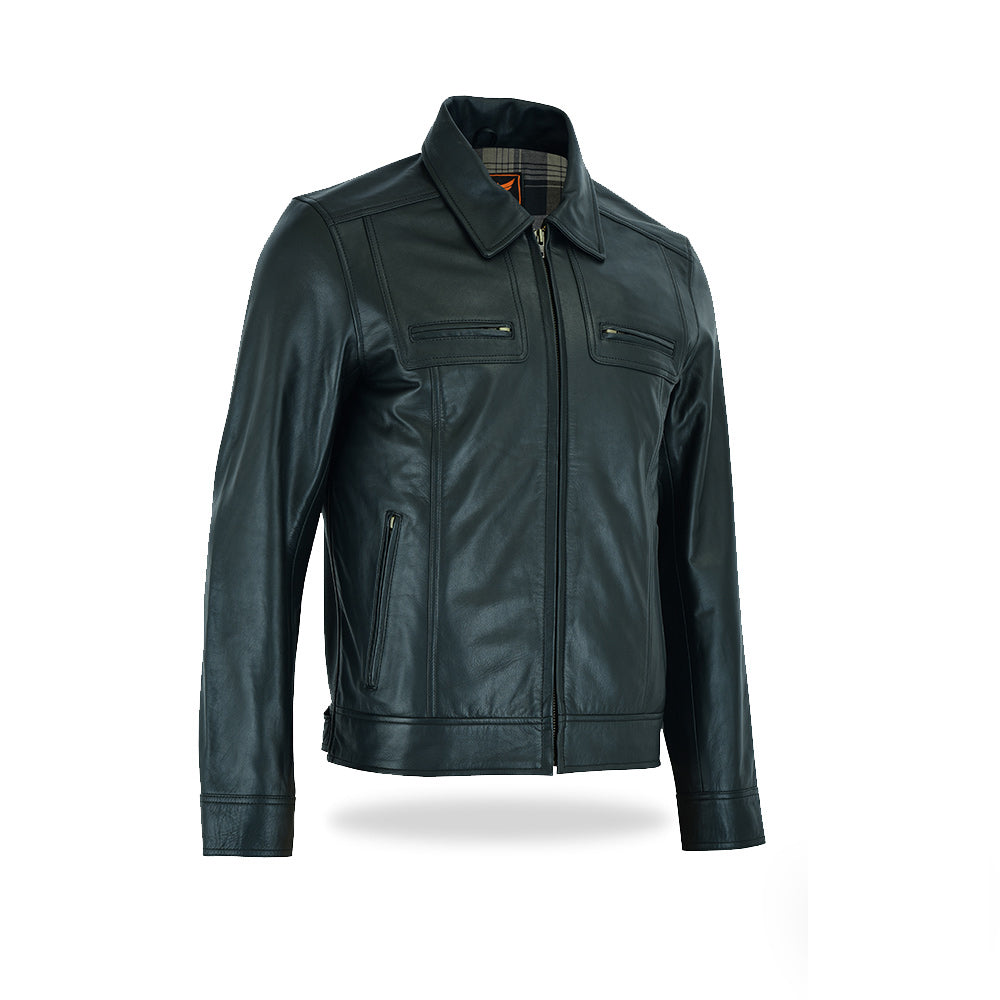 Tackfield Casual Leather Jacket with Chest Pockets