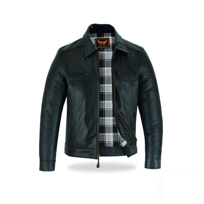 Tackfield Casual Leather Jacket with Chest Pockets