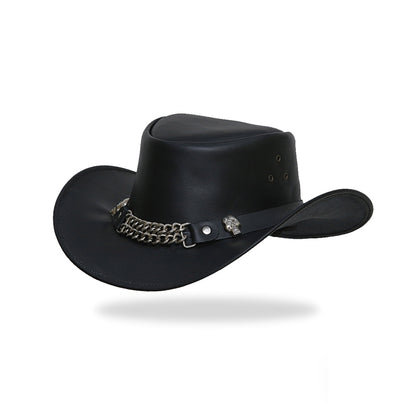 Tackfield Black Steel Biker Hat with Silver Skull Accents