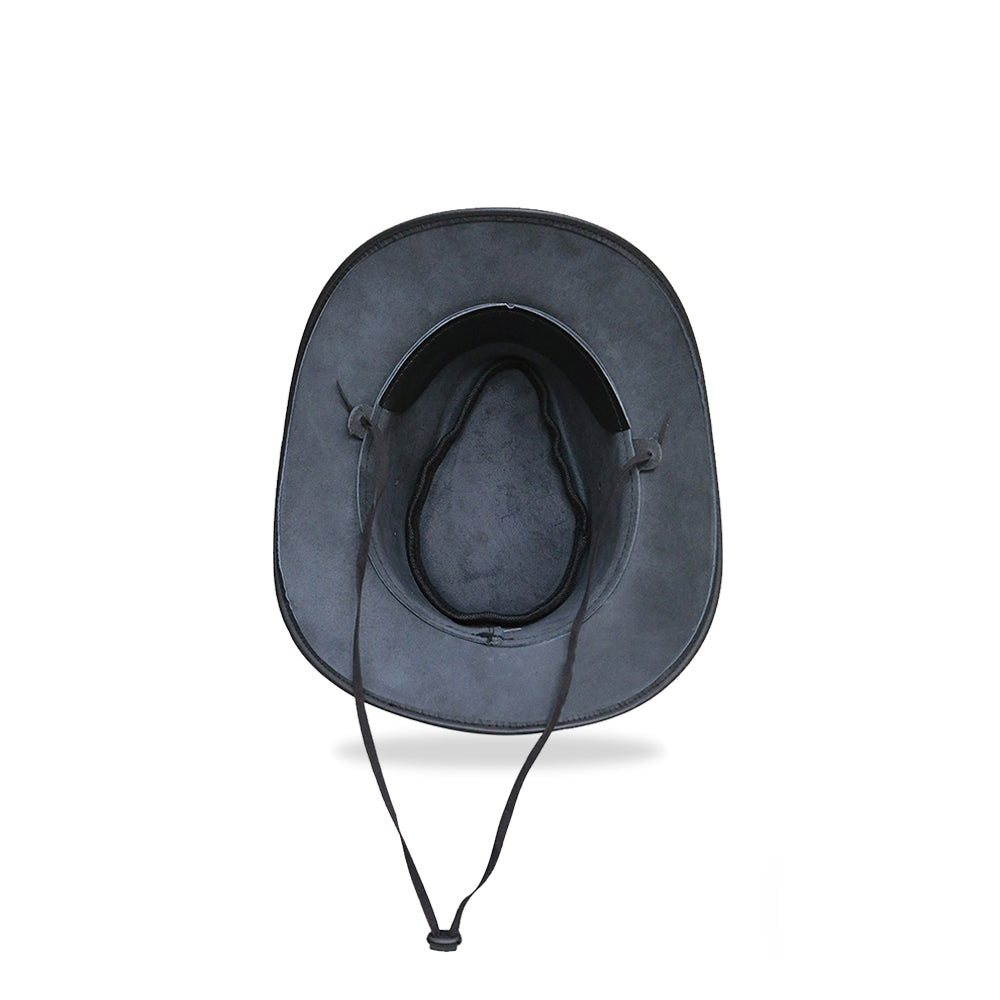 Tackfield Black Steel Biker Hat with Silver Skull Accents