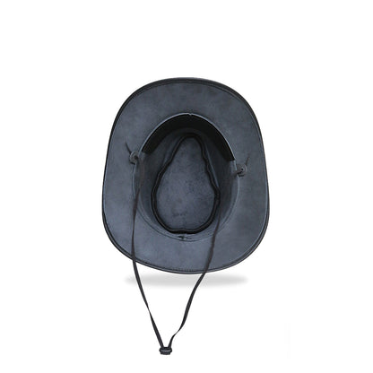Tackfield Black Steel Biker Hat with Silver Skull Accents