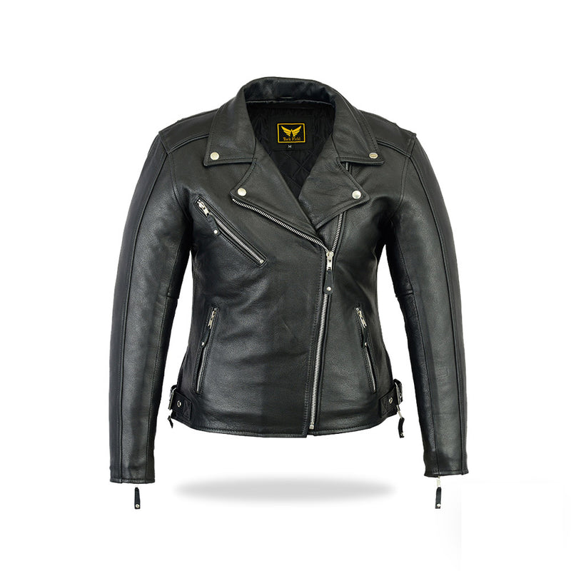 Midnight Womens Heavy-Duty Motorcycle Jacket CowHide Milled Leather