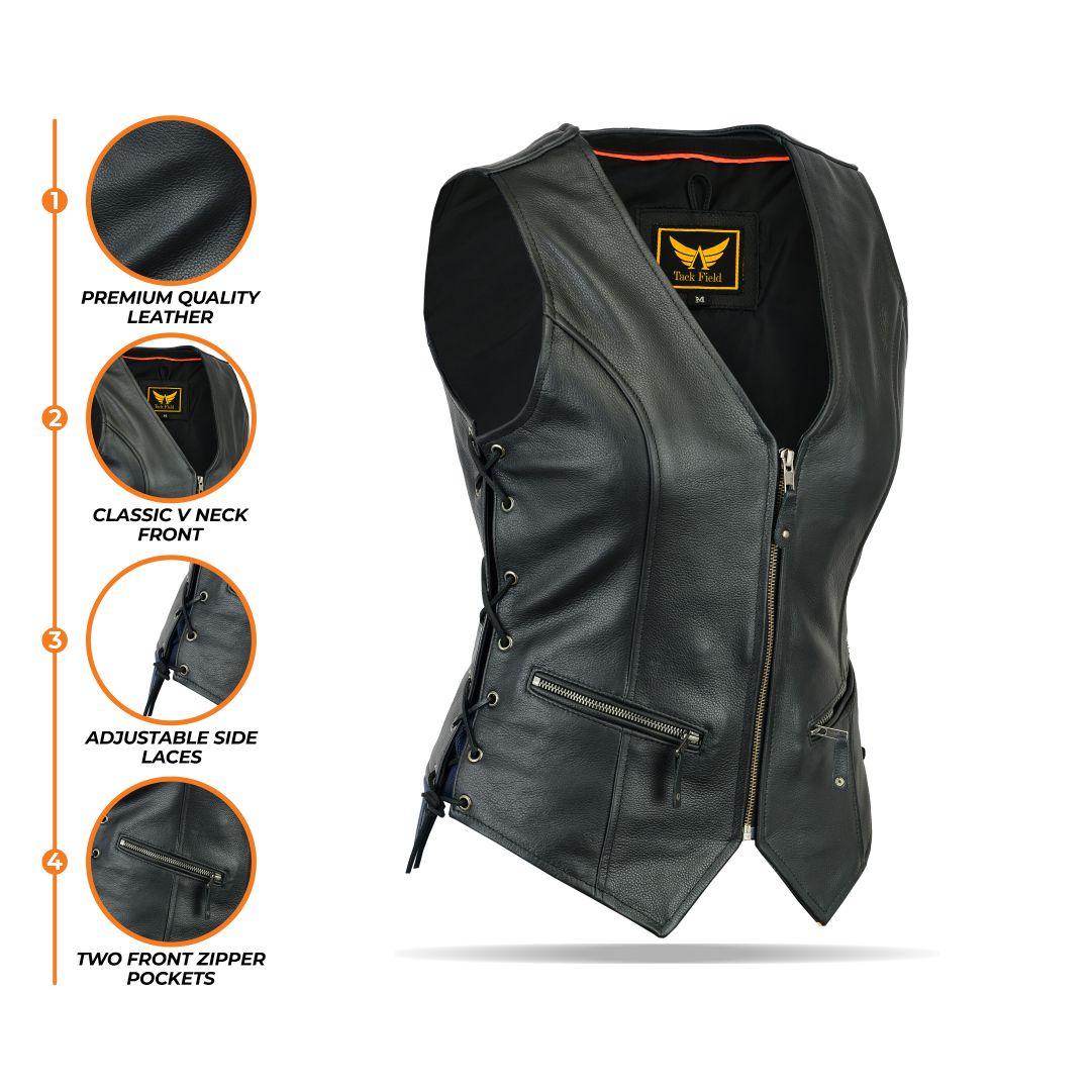 Womens Legacy Rider Motorcycle Leather Vest Heavy-Duty Top Grain Cow Hide