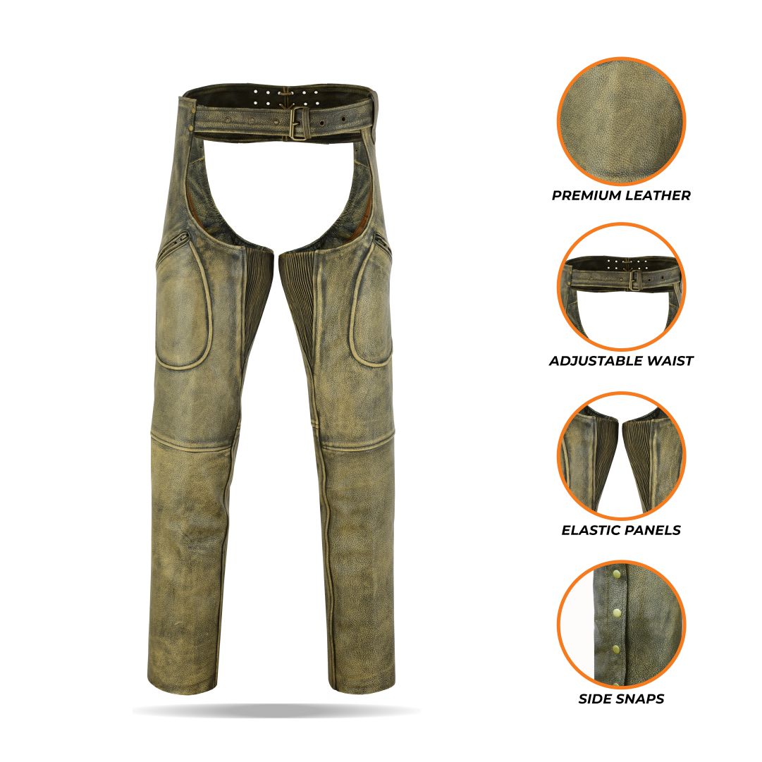 Tackfield Mens Cowhide Leather Elastic Fit Chaps