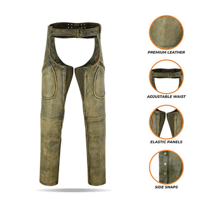 Tackfield Mens Cowhide Leather Elastic Fit Chaps