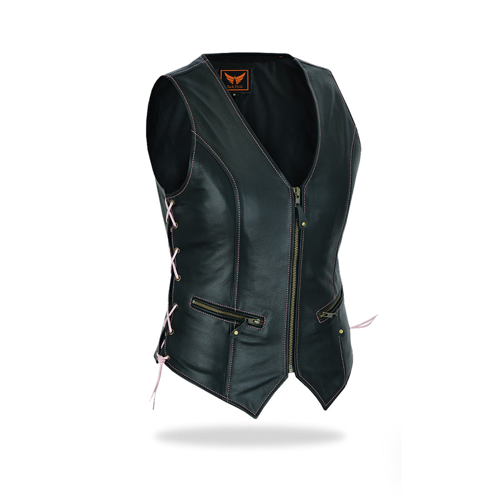 Womens Legacy Rider Motorcycle Leather Vest Heavy-Duty Top Grain Cow Hide