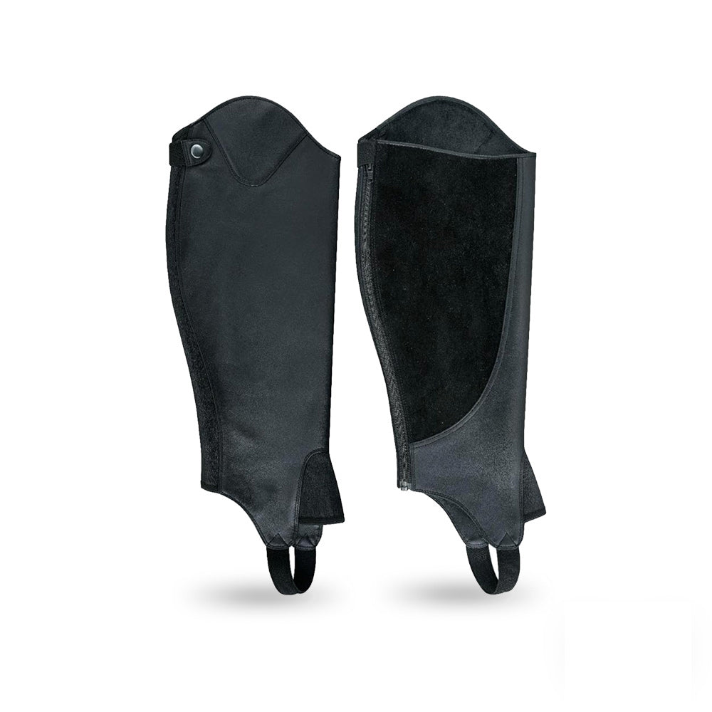 Tackfield Unisex Black Leather Half Chaps