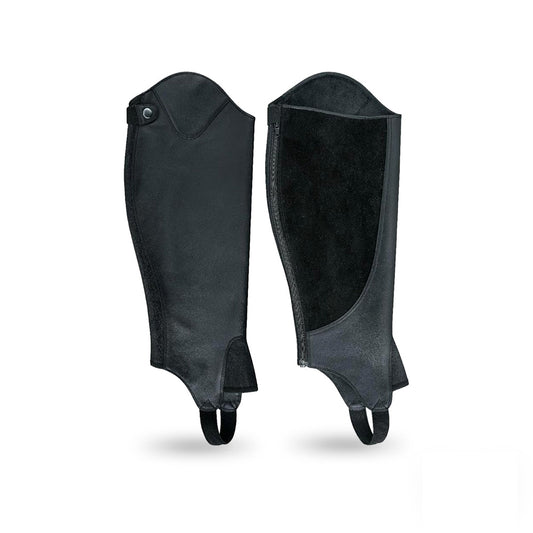 Tackfield Unisex Black Leather Half Chaps