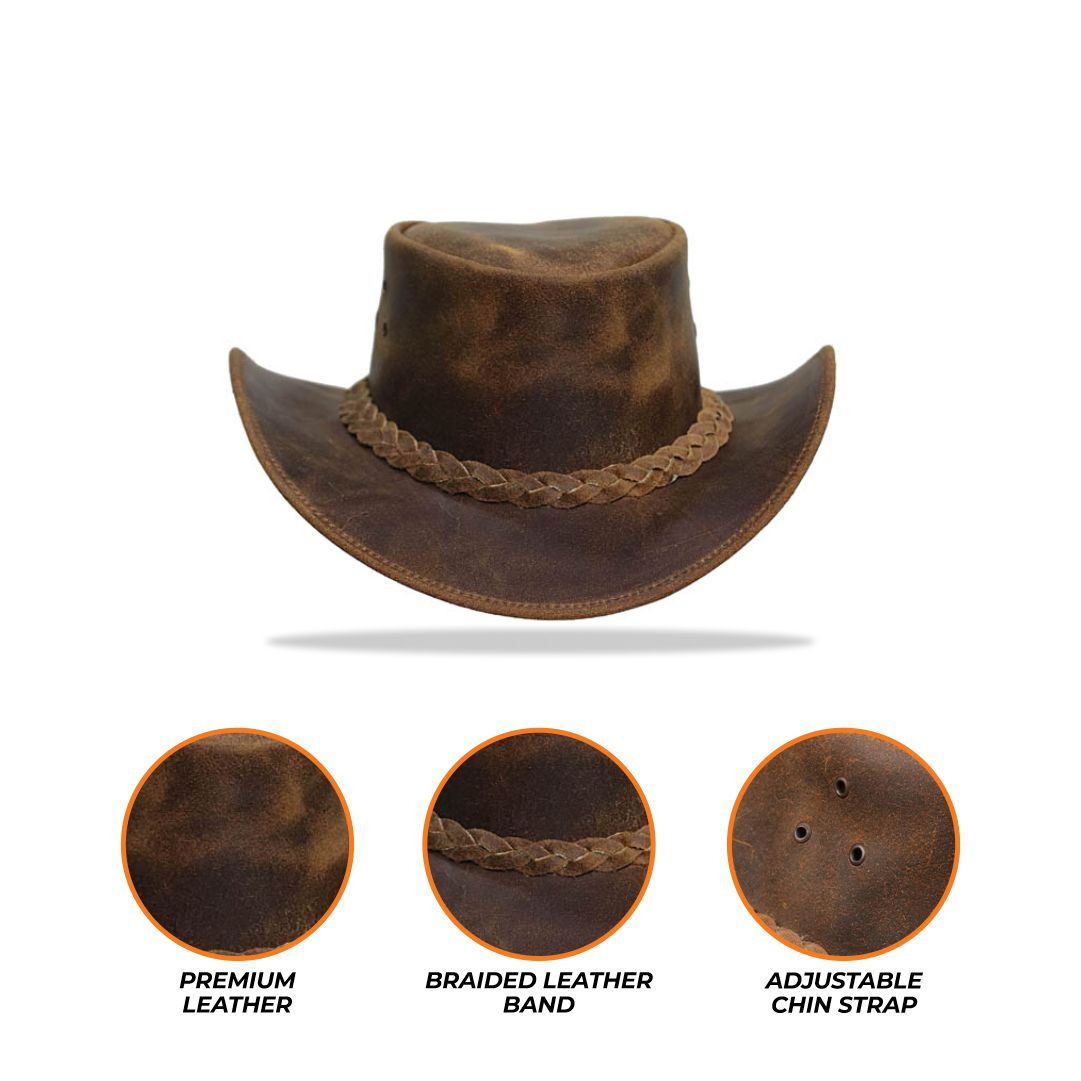 Tackfield Western Style Brown Leather Bush Hat