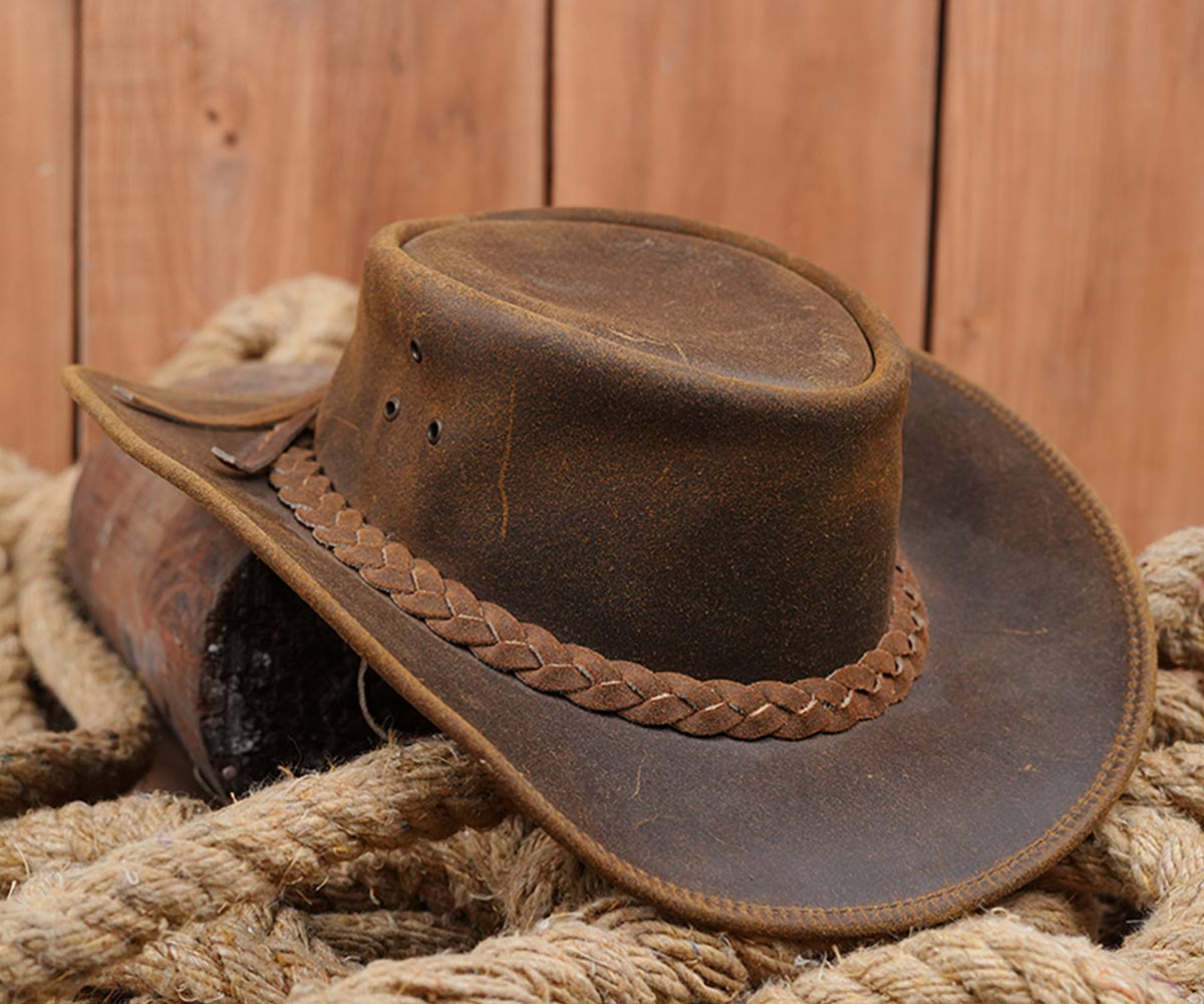 Tackfield Western Style Brown Leather Bush Hat