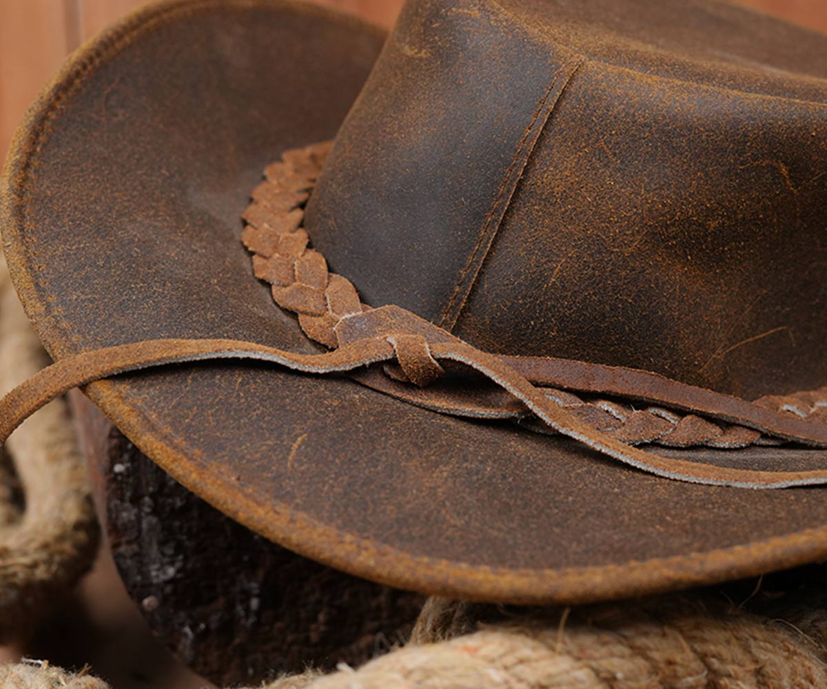Tackfield Western Style Brown Leather Bush Hat