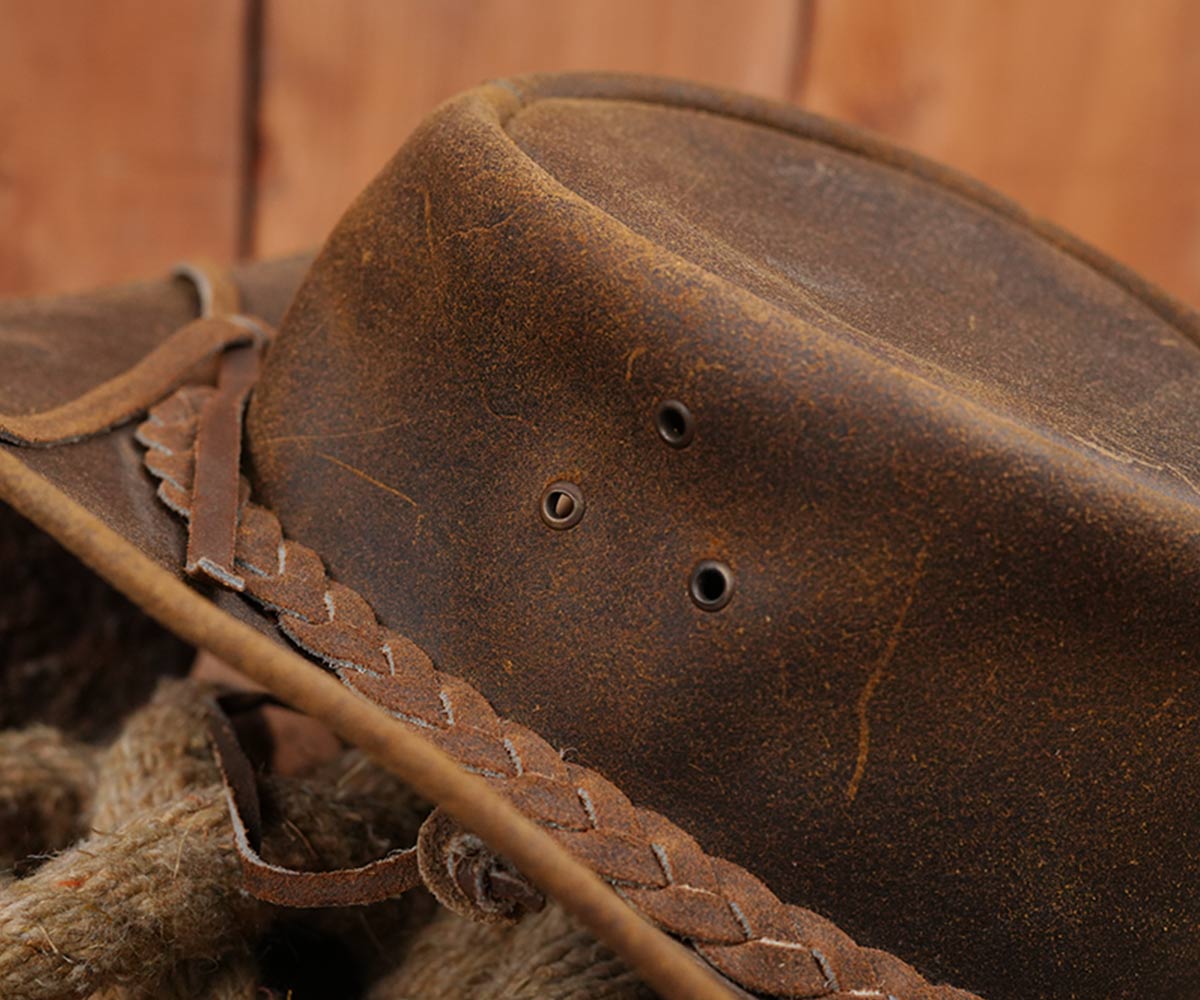 Tackfield Western Style Brown Leather Bush Hat