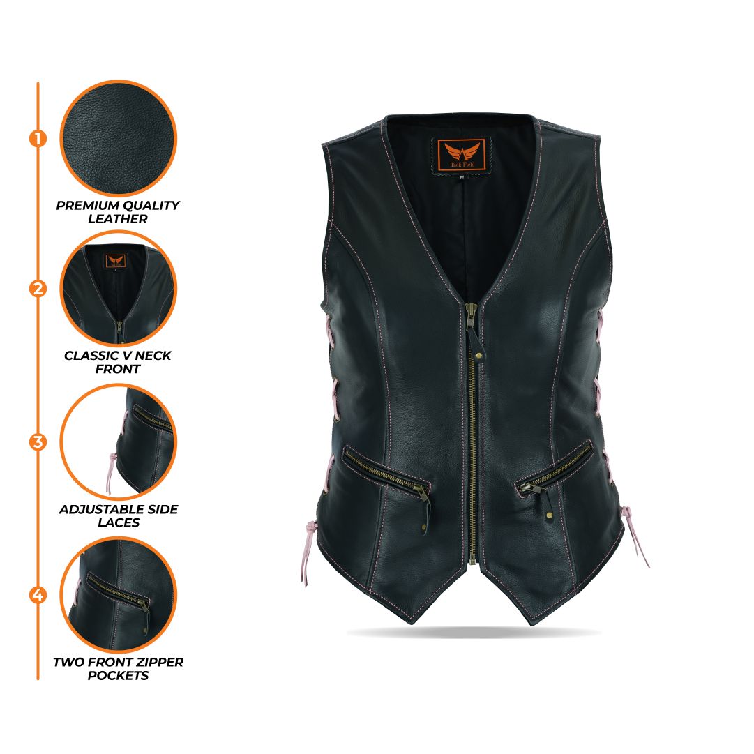 Womens Legacy Rider Motorcycle Leather Vest Heavy-Duty Top Grain Cow Hide