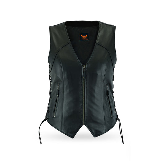 Tackfield Womens Classic Leather Vest with Sleek Zip