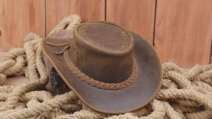 Tackfield Western Style Brown Leather Bush Hat